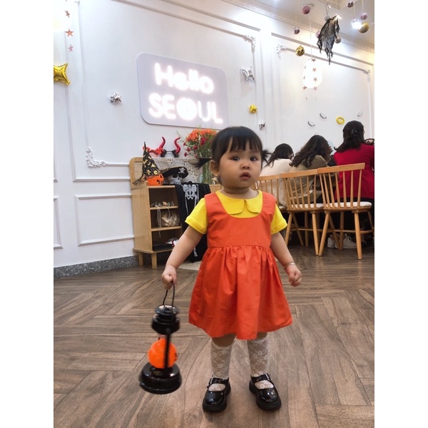 Trang phục Halloween squidgame bộ váy áo búp bê