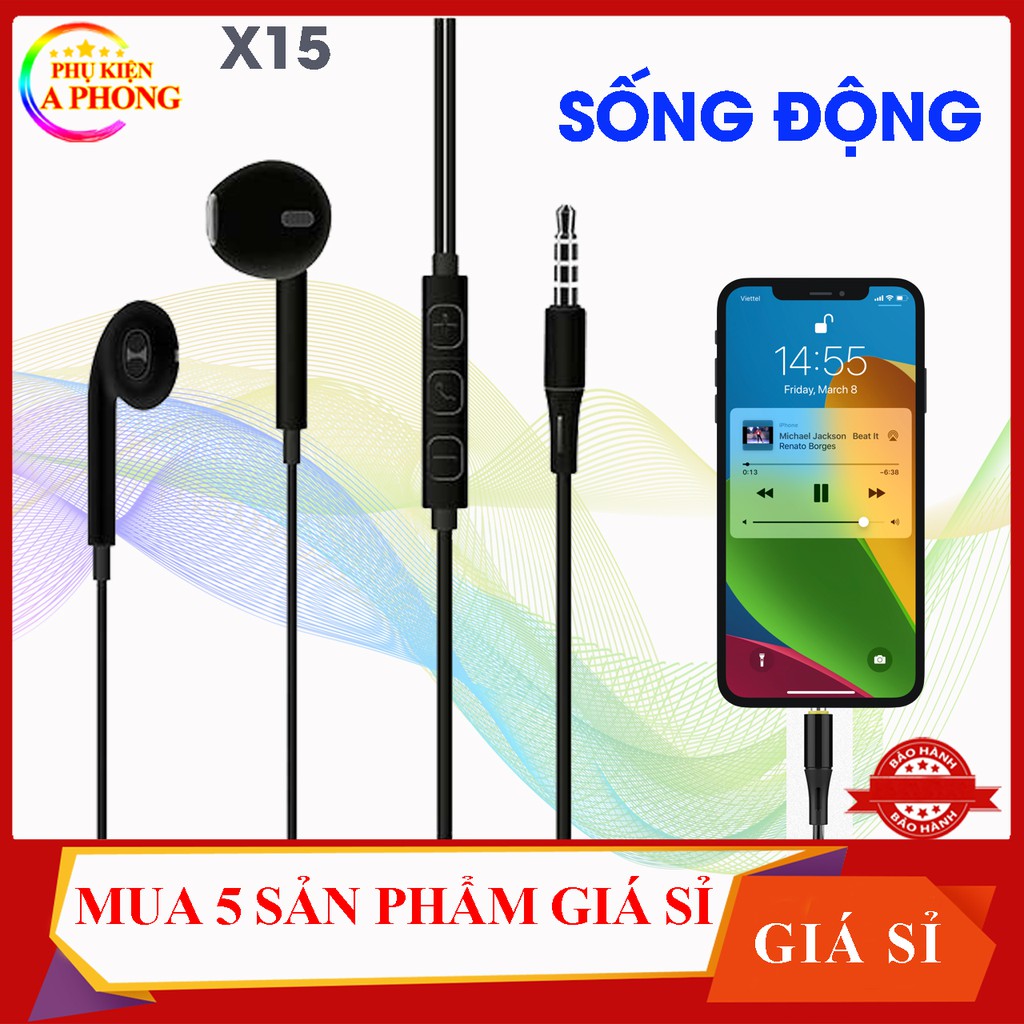 [Sỉ từ 5sp] Tai nghe nhét tai X15 - Âm thanh hay, bass chuẩn - Tai nghe nhét tai kiểu dáng iphone có nút điều khiển