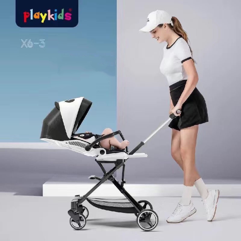 Xe đẩy du lịch gấp gọn 4 bánh 2 chiều 3 tư thế Playkids X6-3, ghế xoay 360 độ ngả 175 độ, dành cho bé 0 - 6 tuổi