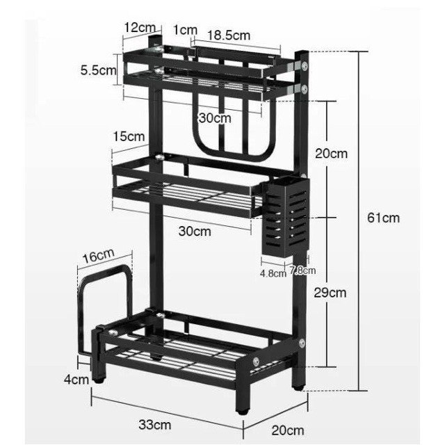 ✅HÀNG XUẤT XƯỞNG✅ KỆ GIA VỊ - 3 TẦNG - Giá Đựng Đồ Nhà Bếp Đa Năng Sơn Đen Tĩnh Điện