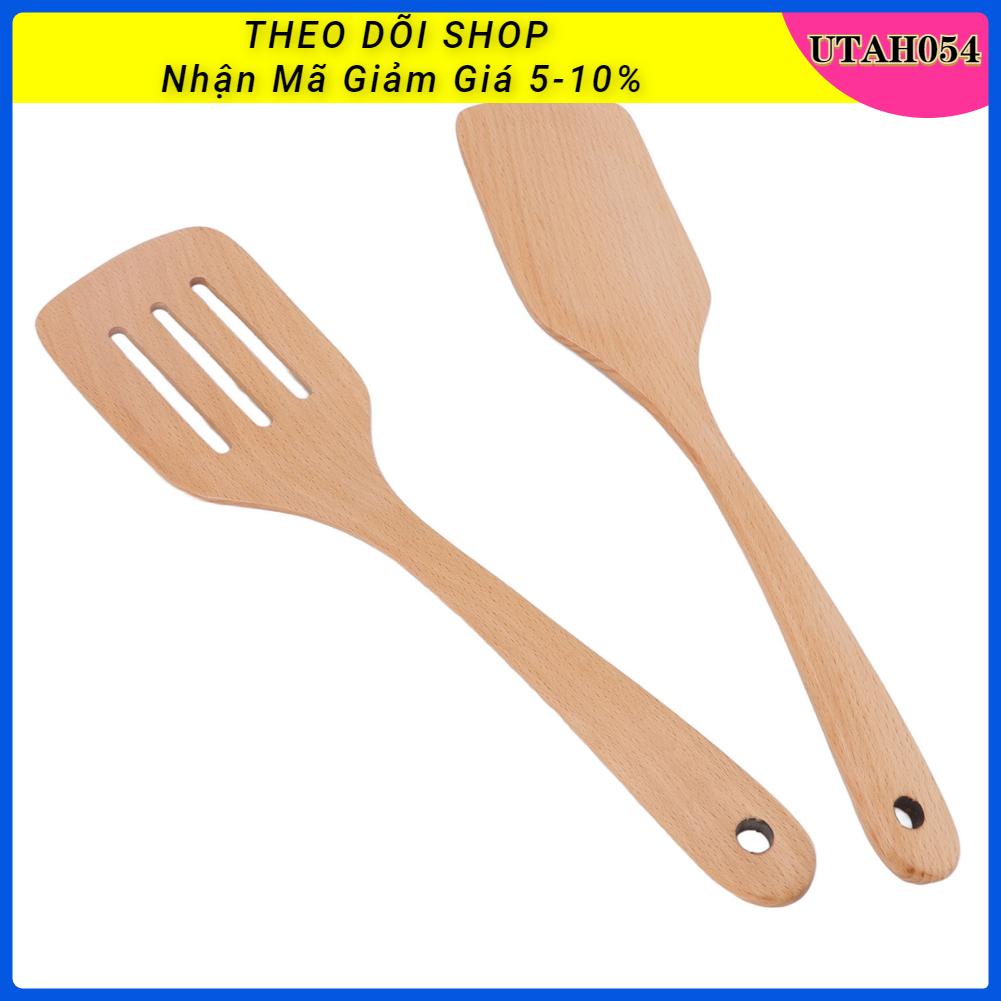 Utah054 Bộ thìa gỗ với xẻng cầm tay bằng Sồi Dụng cụ nấu ăn