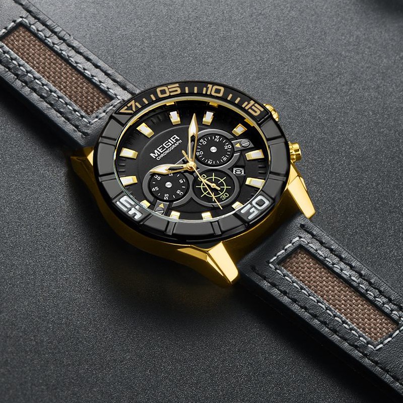 Đồng Hồ Đeo Tay Mặt Tròn Dây Da Chống Nước Thời Trang Dành Cho Nam MEGIR