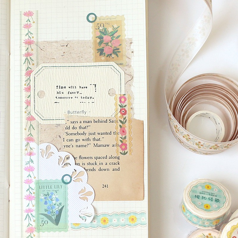 Washi tape trang trí sổ còng, sổ Bullet Journal │ Họa tiết bông hoa │ 1 cuộn 15mmx3m │ Xem thêm ở phần MÔ TẢ SẢN PHẨM