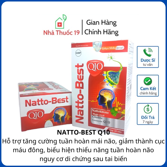 Hoạt huyết NATTO-BEST Hỗ Trợ Tăng Cường Tuần Hoàn Máu Lên Não, Bổ Não Tăng Cường Trí Nhớ Giảm Nguy Cơ Tai Biến (Hộp 30V)