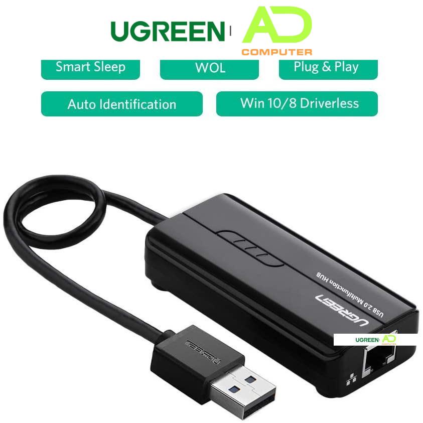 Cáp Chuyển UGREEN USB 2.0 sang Lan 10/100Mbps tích hợp Hub USB 2.0 3 cổng CR103 20264