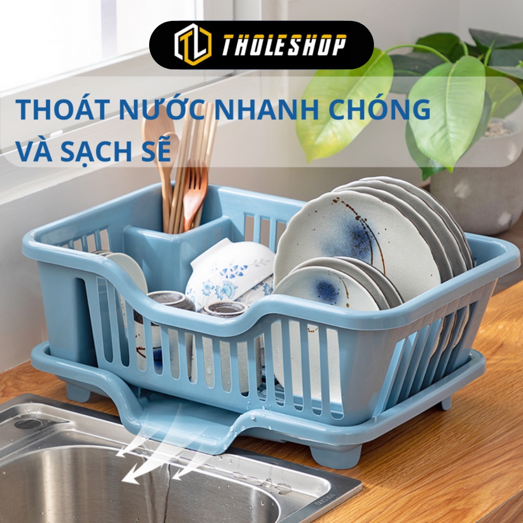 Kệ Úp Chén - Rổ Úp Bát Dĩa Có Ống Đựng Đũa Muỗng Kèm Khay Hứng Nước Tiện Lợi 1073