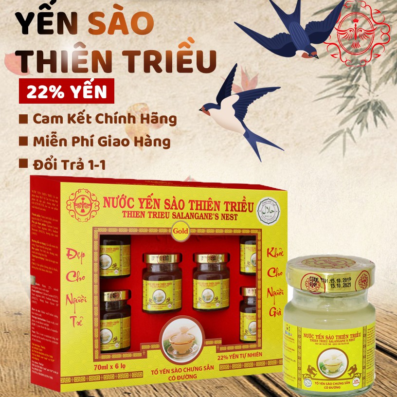 Nước Yến Sào Thiên Triều Chưng Đường Phèn 22% Yến Tươi Cao Cấp Hộp 6 lọ