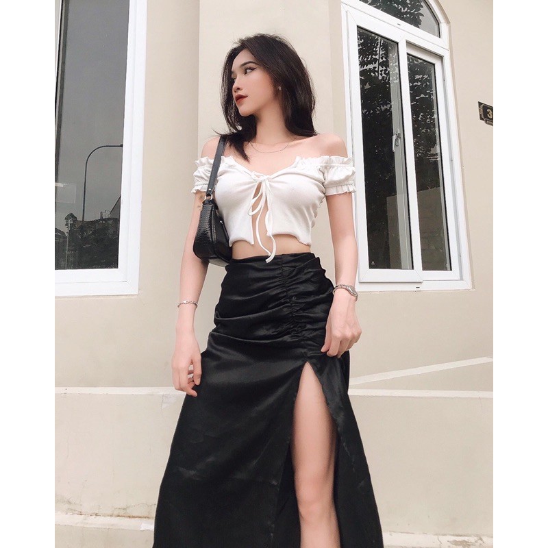 Áo Croptop Cột Dây Viền Bèo Chất Thun Gân Cực Sexy (TOMIE TOP) | BigBuy360 - bigbuy360.vn