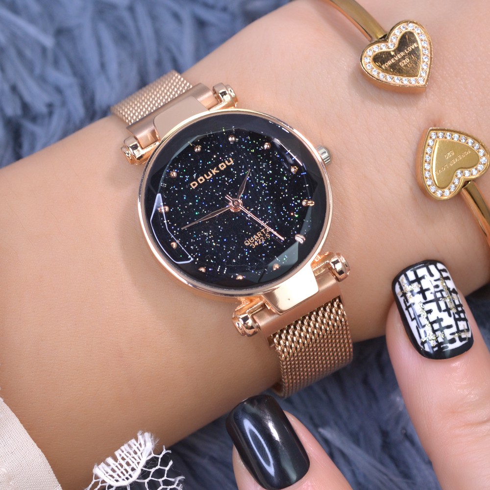 Đồng hồ nữ DOUKOU DK3422M ánh sao đêm mặt vát 3D dây thép lụa khóa nam châm | BigBuy360 - bigbuy360.vn