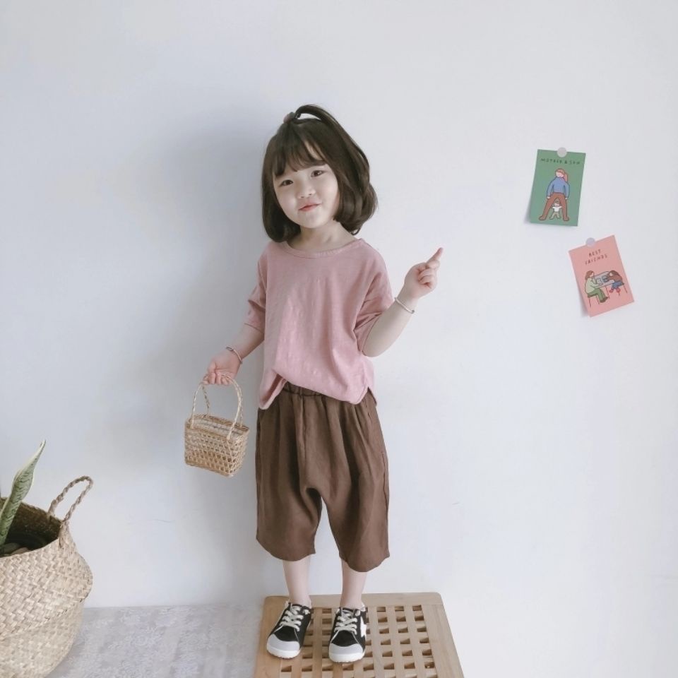 [Babycat Hàng Có Sẵn Bộ Áo + Quần Dài Vải Lanh Cotton Thoáng Khí Phong Cách Nhật Hàn Nhật Bản Thời Trang Mùa Hè Cho Bé Trai Và Bé Gái
