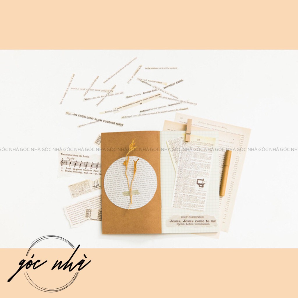 Set 57 tờ giấy kiểu sách báo cũ kraft vintage để trang trí quà decor sổ bullet journal scrapbook gocnha Góc Nhà GIAY015