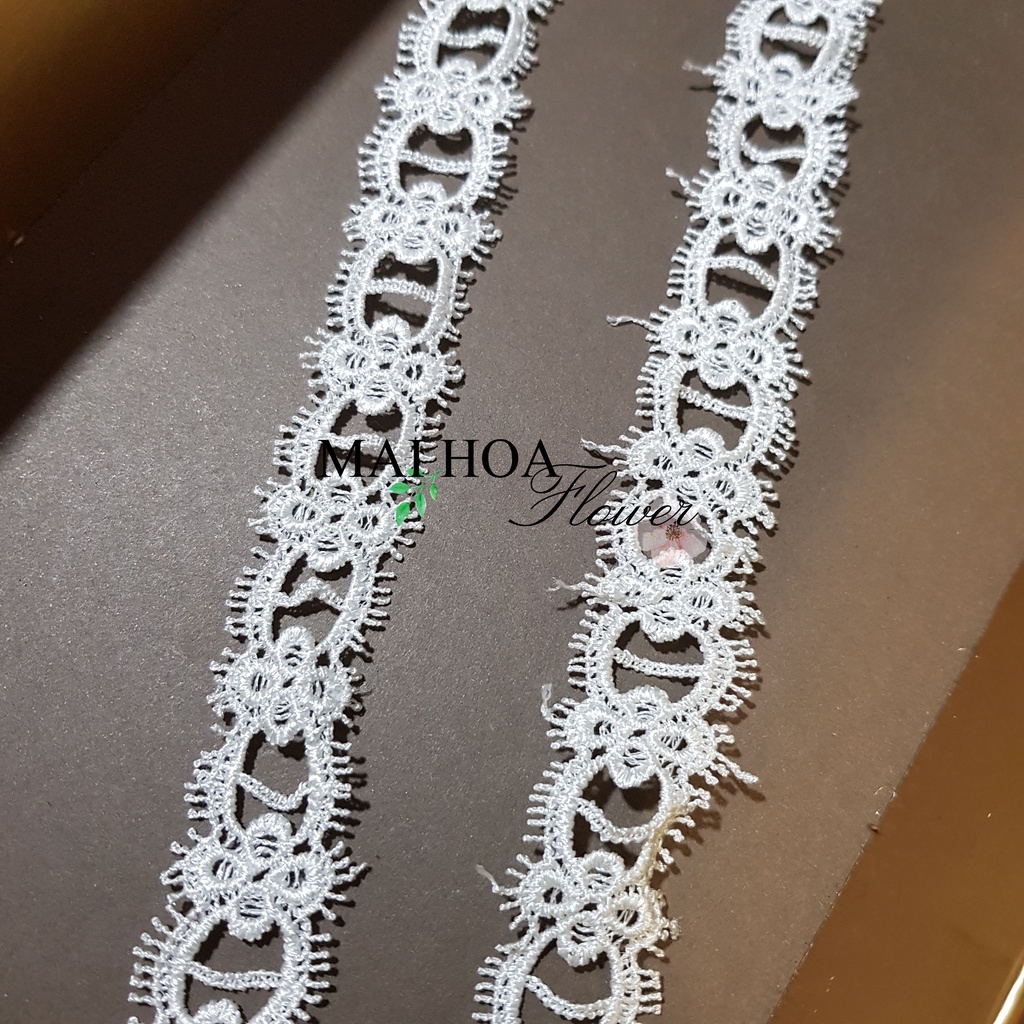 RC9 Cuộn 12 mét dây ren viền dùng may đồ ren chỉ trắng rộng 2cm Maihoaflower