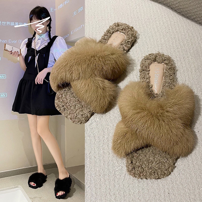 Dép Lông Cừu Đế Dày Thời Trang Thu Đông 2022 Mới Cho Nữ