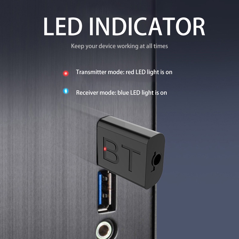 USB thu phát âm thanh Bluetooth 5.0 không dây 2 trong 1 với lỗ cắm 3.5mm dành cho ô tô / TV / tai nghe