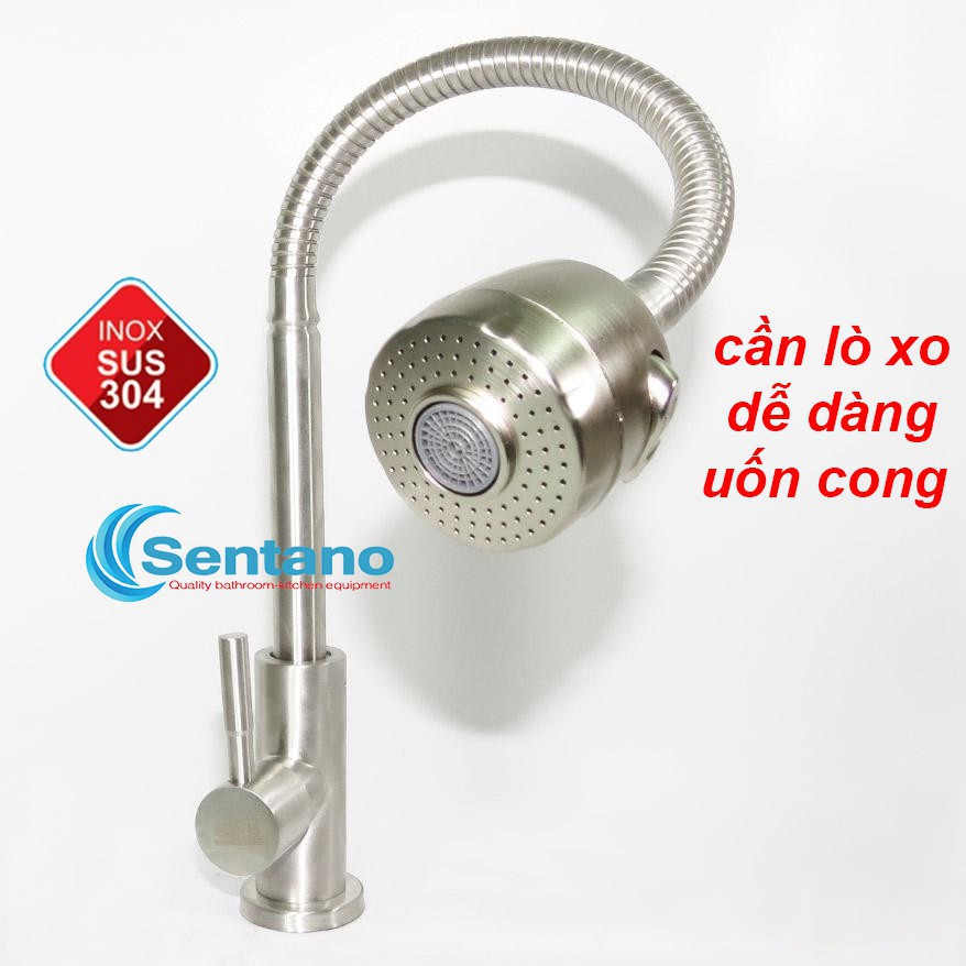 Vòi Rửa Chén Bát Lạnh INOX 304 Cần Bẻ Lò Xo