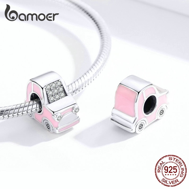 Hạt charm Bamoer SCC1380 bằng bạc 925 hình xe ô tô nhỏ độc đáo đính đá sang trọng cho nữ