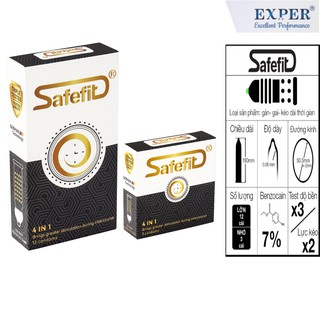 Bao cao su SafeFit - 4in1 (gân, gai, cổ thắt và benzocaine - long.time). BCS chất lượng cao công nghệ Đức