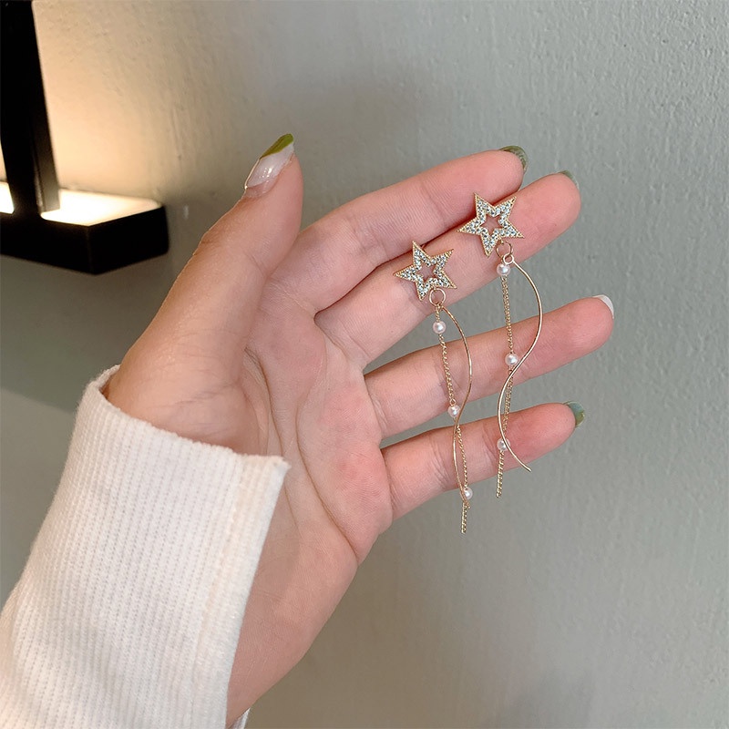 Bông tai dáng dài đính ngọc trai nhân tạo thời trang mới 2021