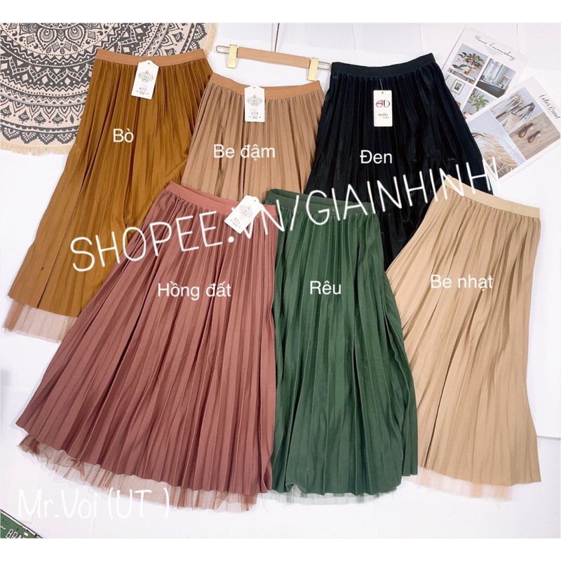 Xả hàng - Chân váy xếp ly nhũ chân lưới, Chân váy nhũ dáng dài cạp chun CV1515 - NhiNhi Shop | BigBuy360 - bigbuy360.vn