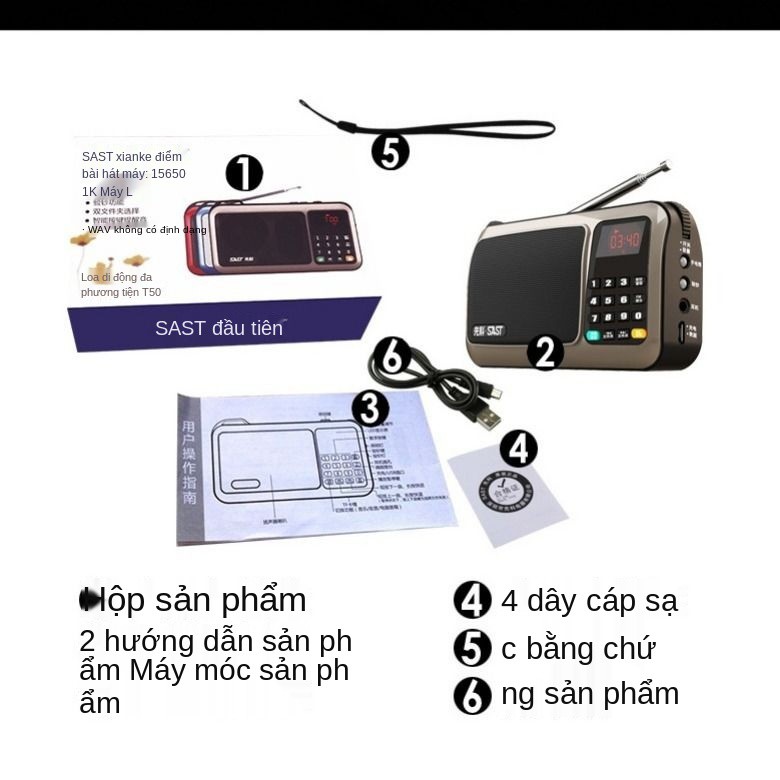 Xianke T50 radio đa chức năng khối lượng lớn Máy nghe nhạc opera hát mini bán dẫn có thể sạc lại mp3