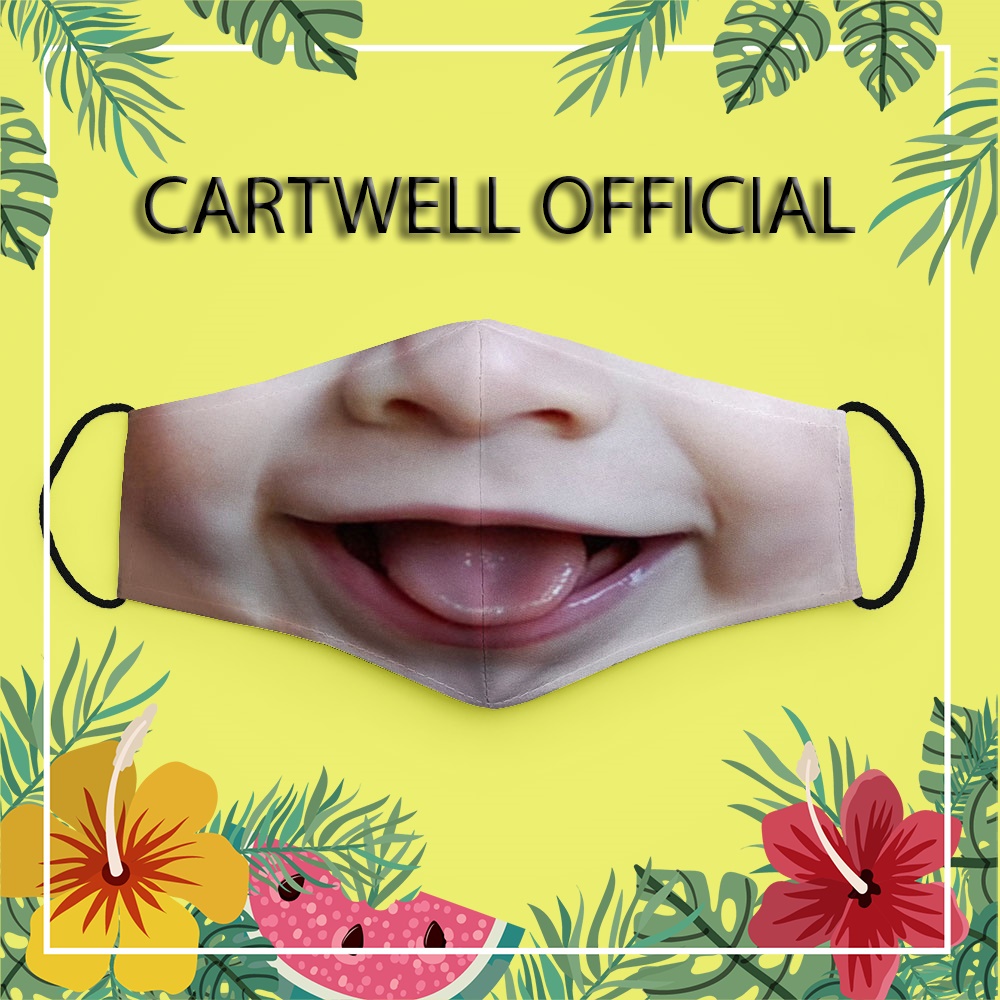 Khẩu trang hình hài hước chế troll hình mặt người em bé 3 CARTWELL thời trang unisex chống nắng chống giọt bắn bảo vệ to