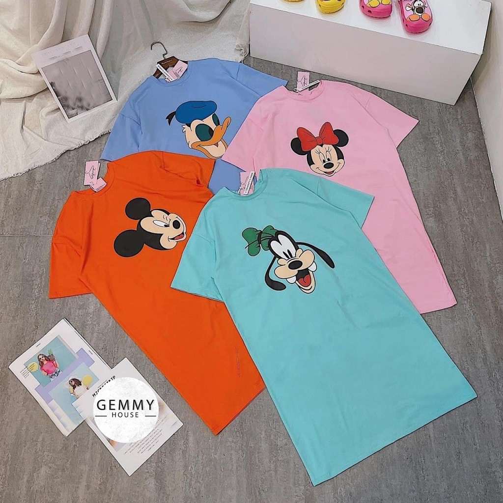 Váy xuông dài, đầm thun suông chất cotton Gemmy House in hình mickey