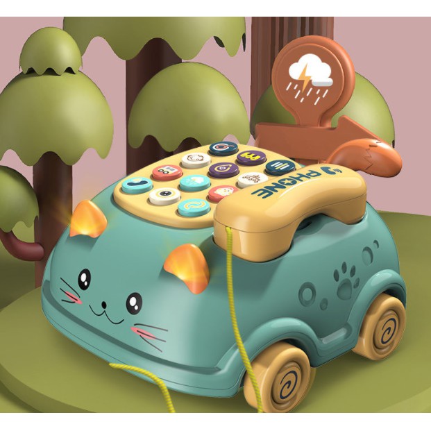 Đồ chơi ô tô điện thoại mèo chạy pin phát nhạc ngoe nguẩy cái đuôi đáng yêu cho bé - ĐTM