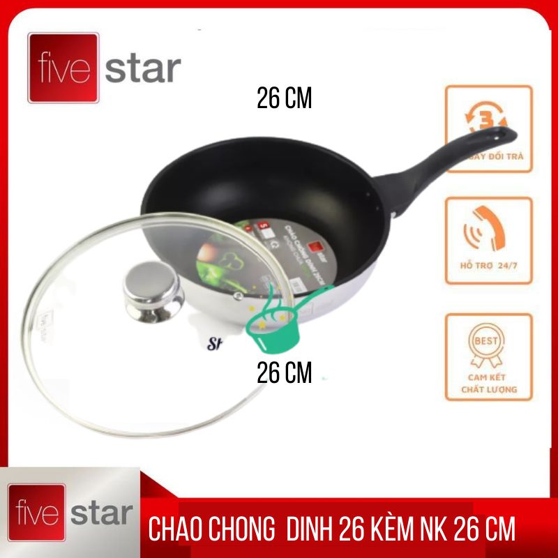 Chảo chống dính SÂU LÒNG FIVESTAR 26 cm kèm nắp kiếng ( HÀNG CHÍNH HÃNG BẢO HANH .1 NĂM)