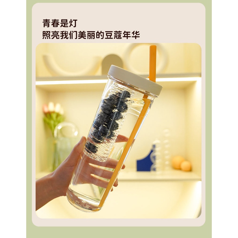 Bình Detox 2 Ngăn Có Ống Hút 700ml