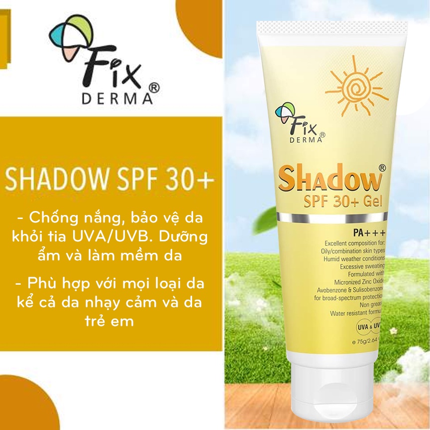 Kem chống nắng FIX DERMA SHADOW SPF 30+ 50+ chống nắng và dưỡng ẩm da mặt