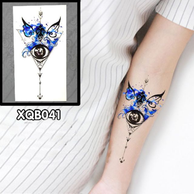 Hình xăm tatoo size vừa, con mắt mũi tên xanh xqb41