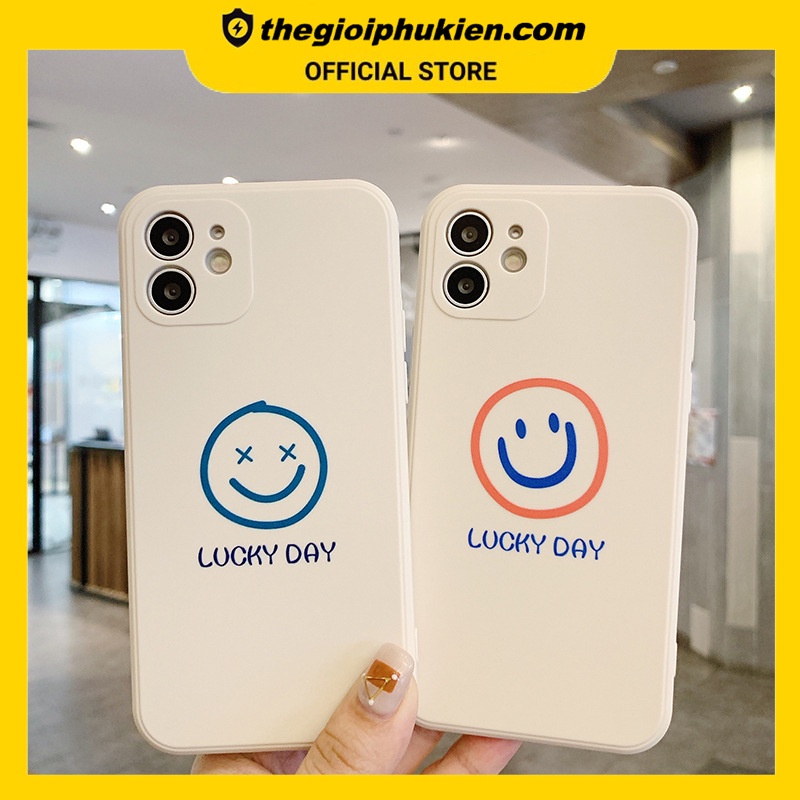 Ốp lưng iphone cạnh vuông Mặt cười lucky day dành cho ip 6 đến 14promax - e231