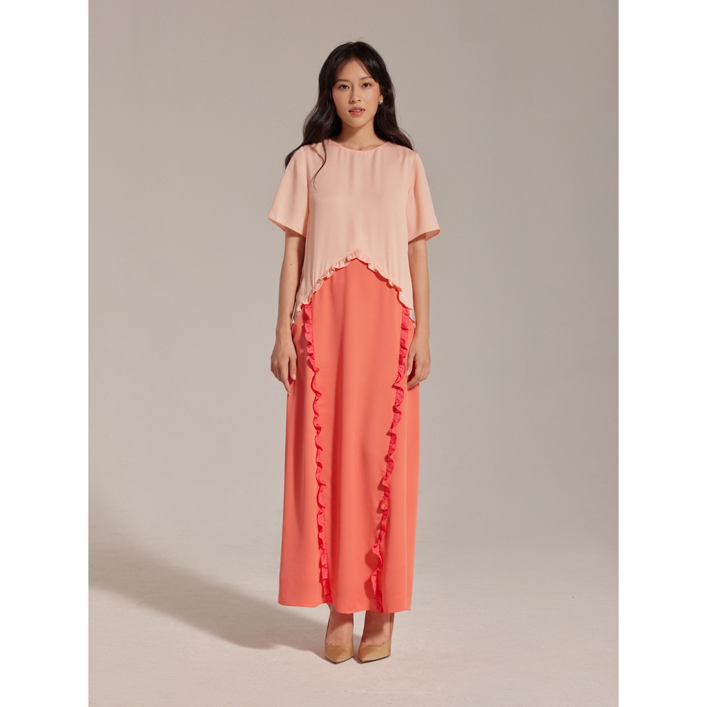Đầm lụa phối màu dây bèo Mauve Đào dress
