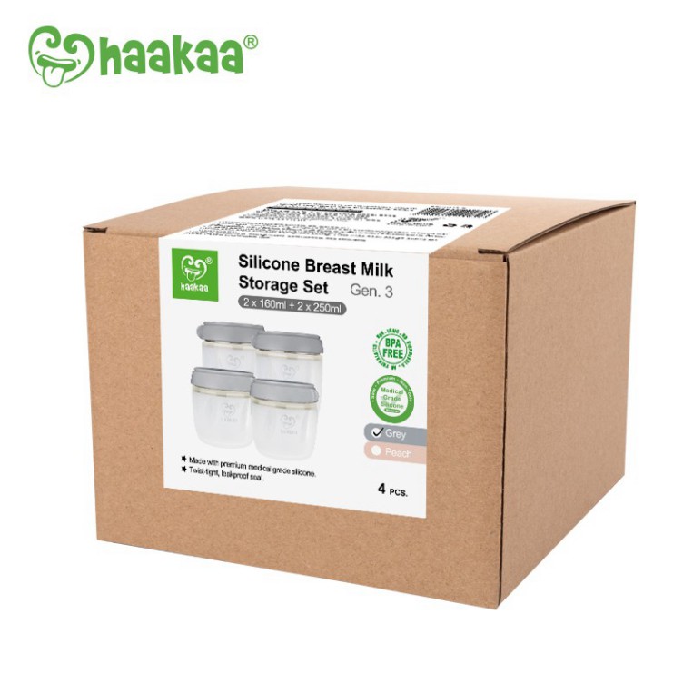 Combo 4 bình trữ sữa, thức ăn silicone Haakaa | Dung tích 160ml và 250ml