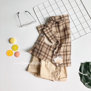 Bộ sơ mi kẻ túi ngực phối quần thô trơn chất mềm cực đẹp cho bé trai Namkidshop (V669)