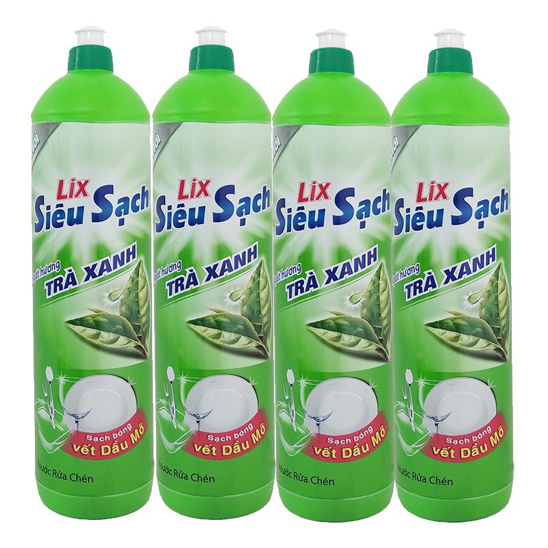 Bộ 4 Chai Nước Rửa Chén Lix Siêu Sạch Trà Xanh 400G