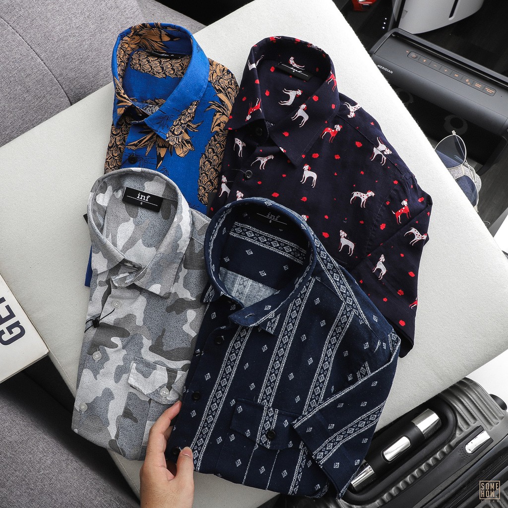 Áo Sơ Mi Nam INF Ngắn Tay Họa Tiết, Chất Vải Cotton Dày Dặn Cao Cấp, SM004826, SOMEHOW