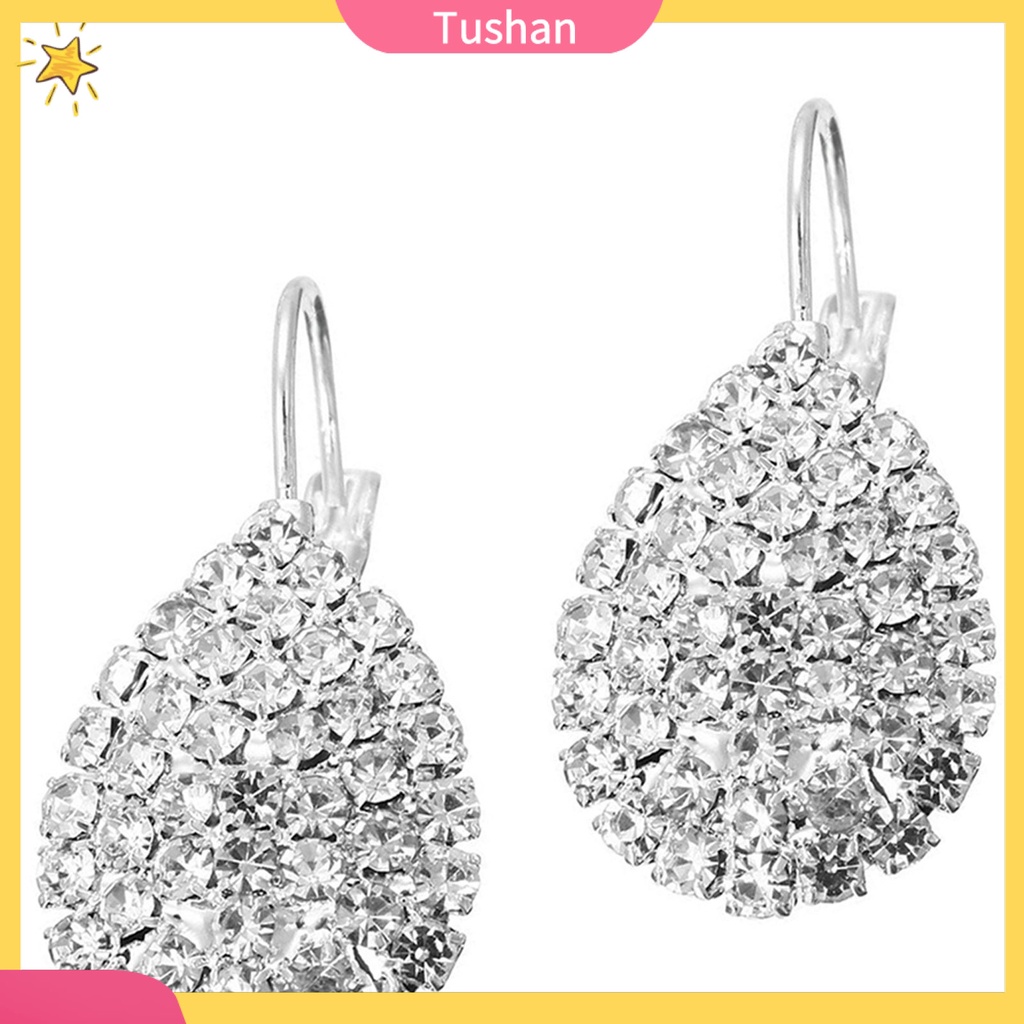 Bông tai hình giọt nước đính đá lấp lánh màu bạc sang trọng dành cho nữ
