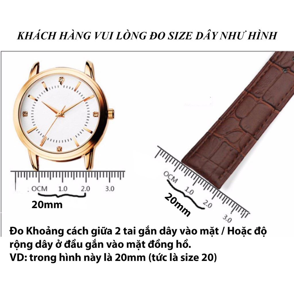 Dây da đồng hồ nam nữ ba bê mỏng BO-07 TRƠN KHÔNG ĐƯỜNG MAY size 10 12 14 16 18 20mm nhiều màu