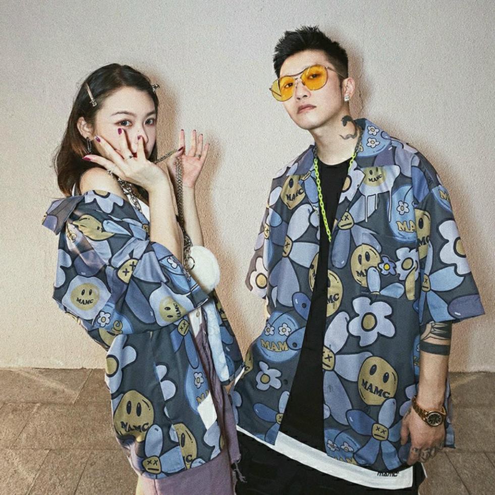 Áo sơ mi unisex chiffon tay ngắn in họa tiết hoạt hình có thể mặc cặp mặc nhóm vải mềm mịn thoáng mát !