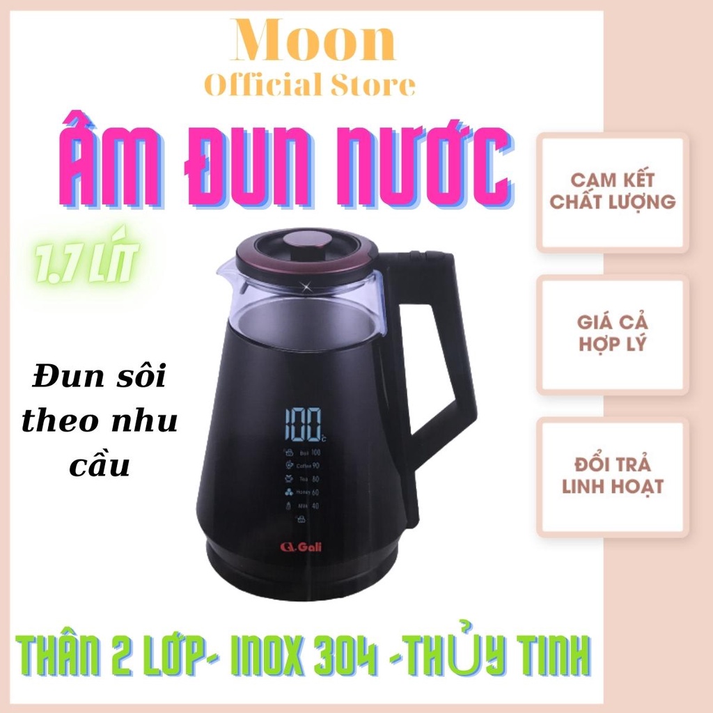 Bình Siêu Tốc, Ấm Đun Nước 2 Lớp Thân, Điều Chỉnh Nhiệt Độ Điện Tử, Hiển Thị LCD, Hàng Chất Lượng Gali, 1.7L