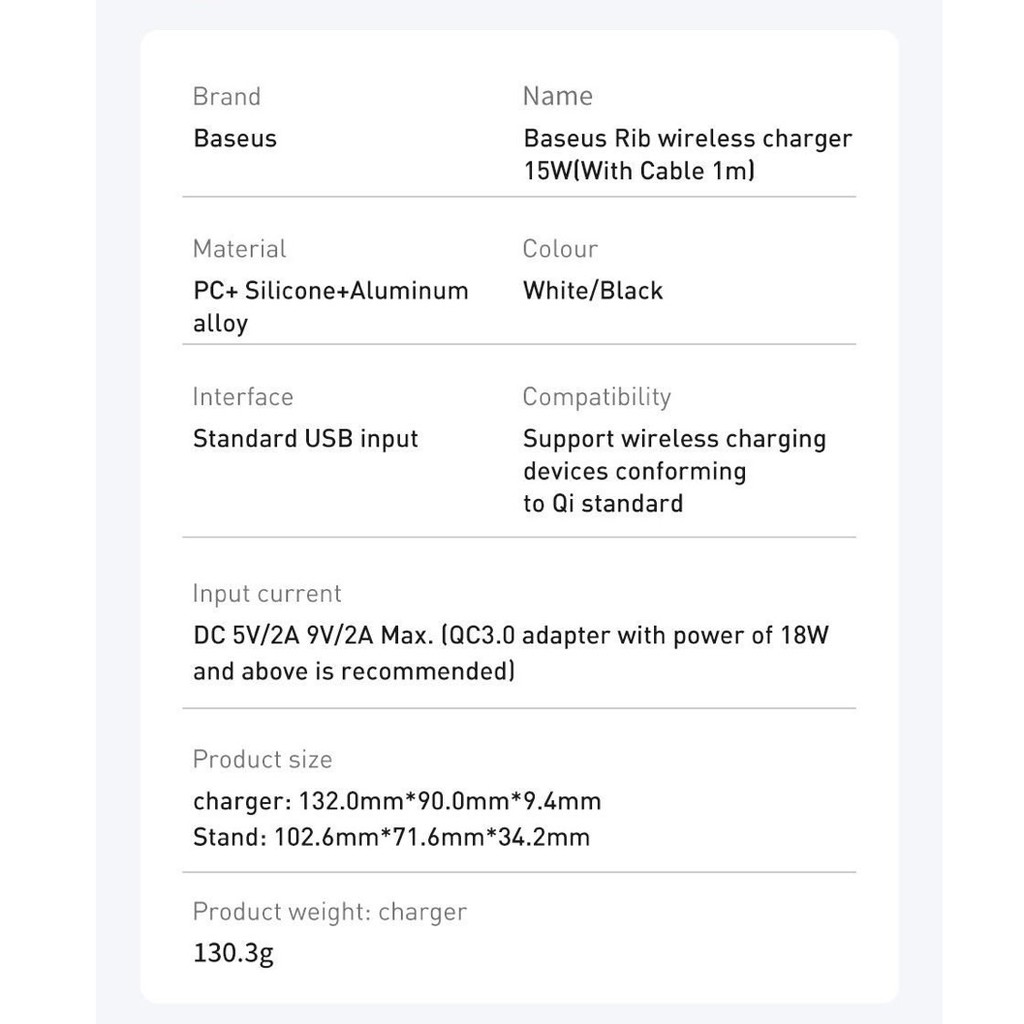 Đế sạc nhanh không dây Baseus Rib 15W cho iPhone/Samsung/ Xiaomi/ Oppo (Horizontal and Vertical Holder Wireless...)
