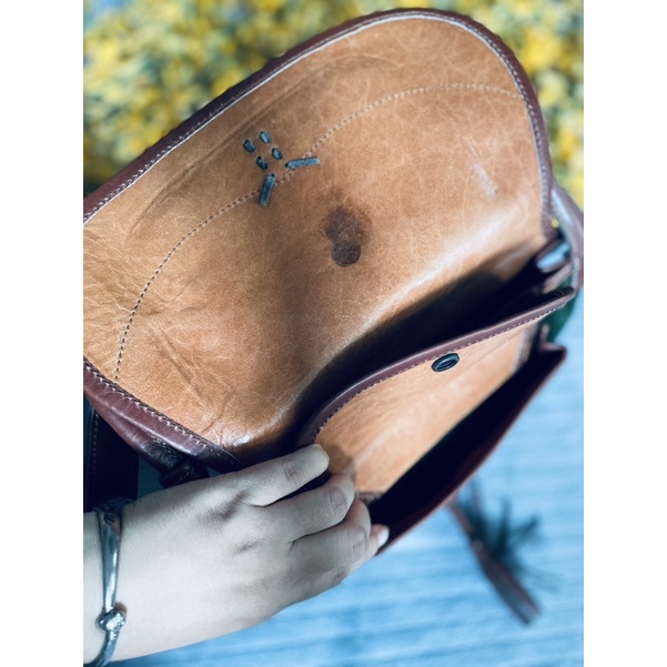 SALE- túi si da lộn phối da mộc xanh rêu