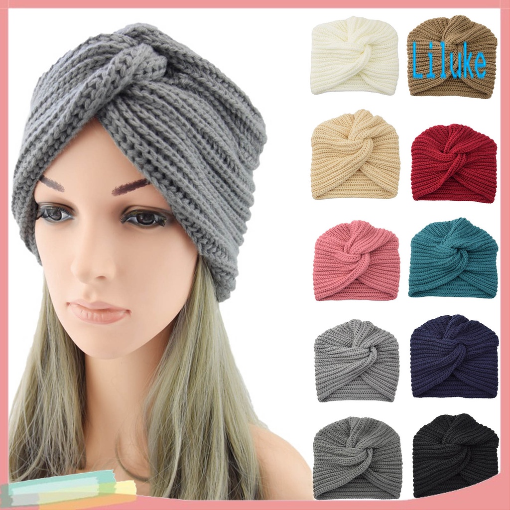 Mũ Beanie Dệt Kim Màu Trơn Co Giãn Tốt Thời Trang Thu Đông Cho Nữ