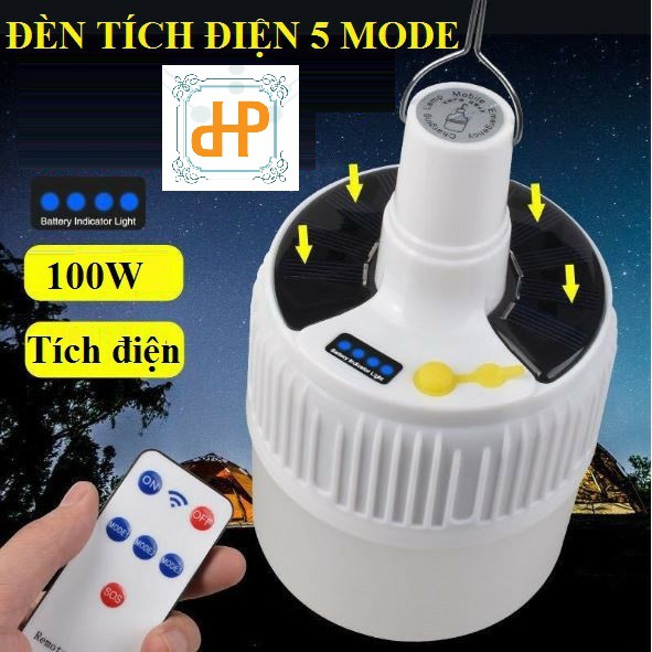 Bóng đèn LED 100W tích điện Năng lượng mặt trời, có thể tự sạc thêm HP Electrical