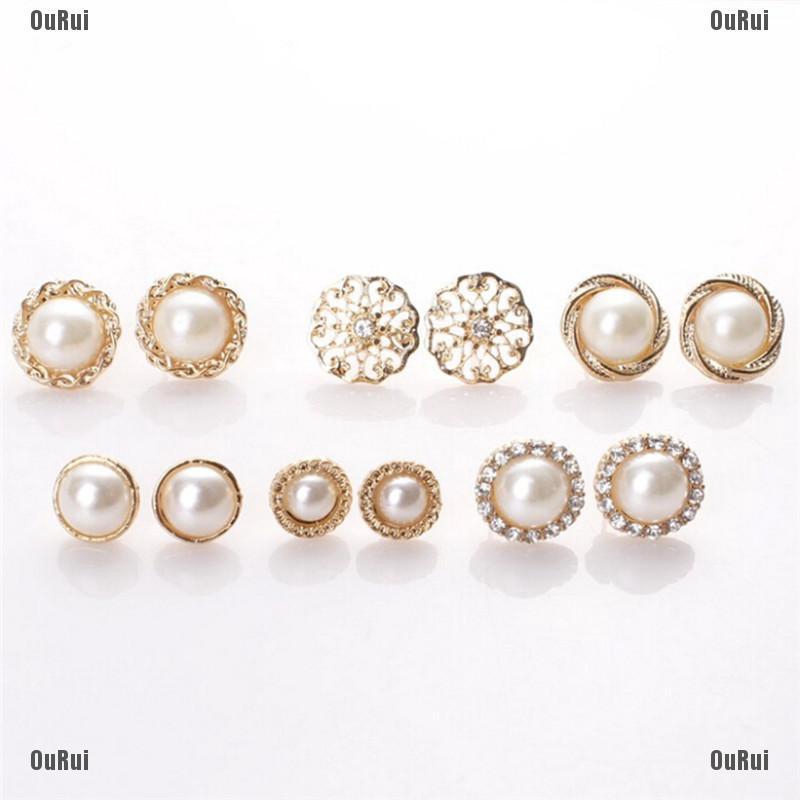 Bộ 6 Đôi Bông Tai Ngọc Trai / Ngọc Trai Nhân Tạo Thanh Lịch