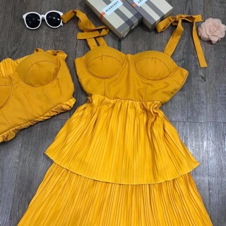 ĐẦM MAXI VÀNG TẦNG CÚP NGỰC