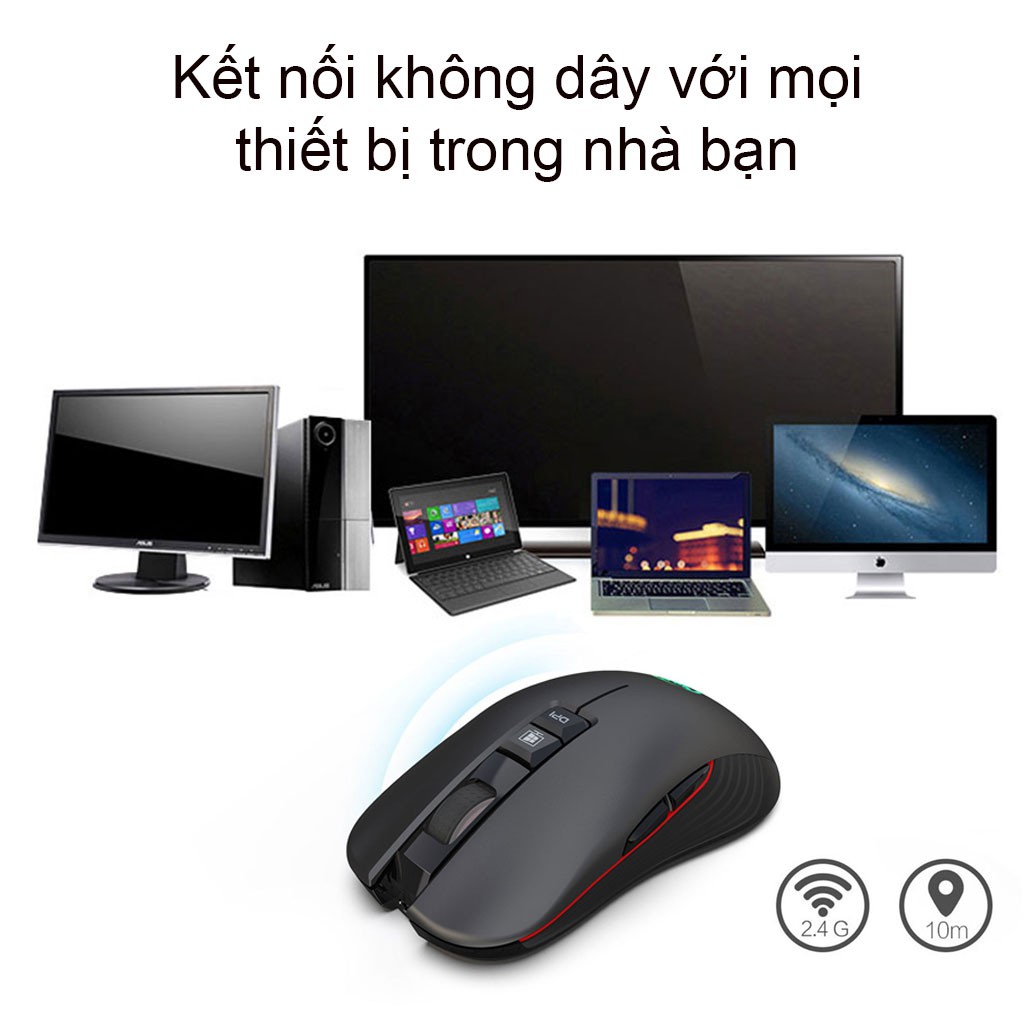 Chuột ko dây chơi game HXSJ T30 Wireless 2.4GHz DPI4800 điều chỉnh được cho laptop - Hàng Chính Hãng