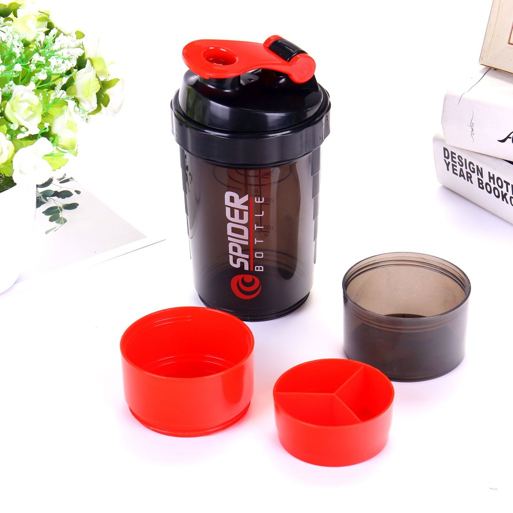 Bình Lắc Whey Bình Nước Thể Thao Tập Gym Shaker Đựng Protein BCAA 3 Ngăn Tiện Dụng 500 ML