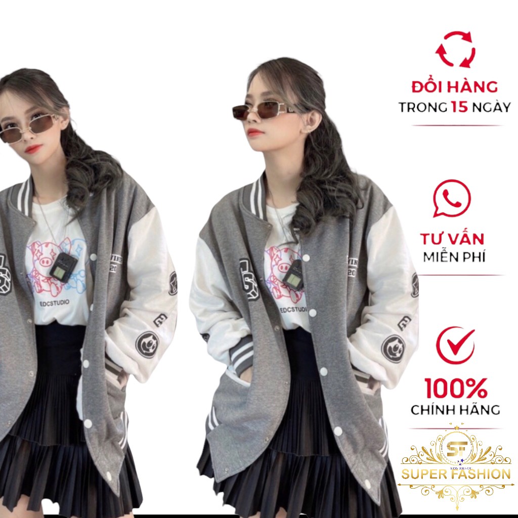 Áo Khoác Bomber Nam Nút Bấm Form Chuẩn Cùng Hoạ Tiết Chữ CS Thời Trang Super Fashion